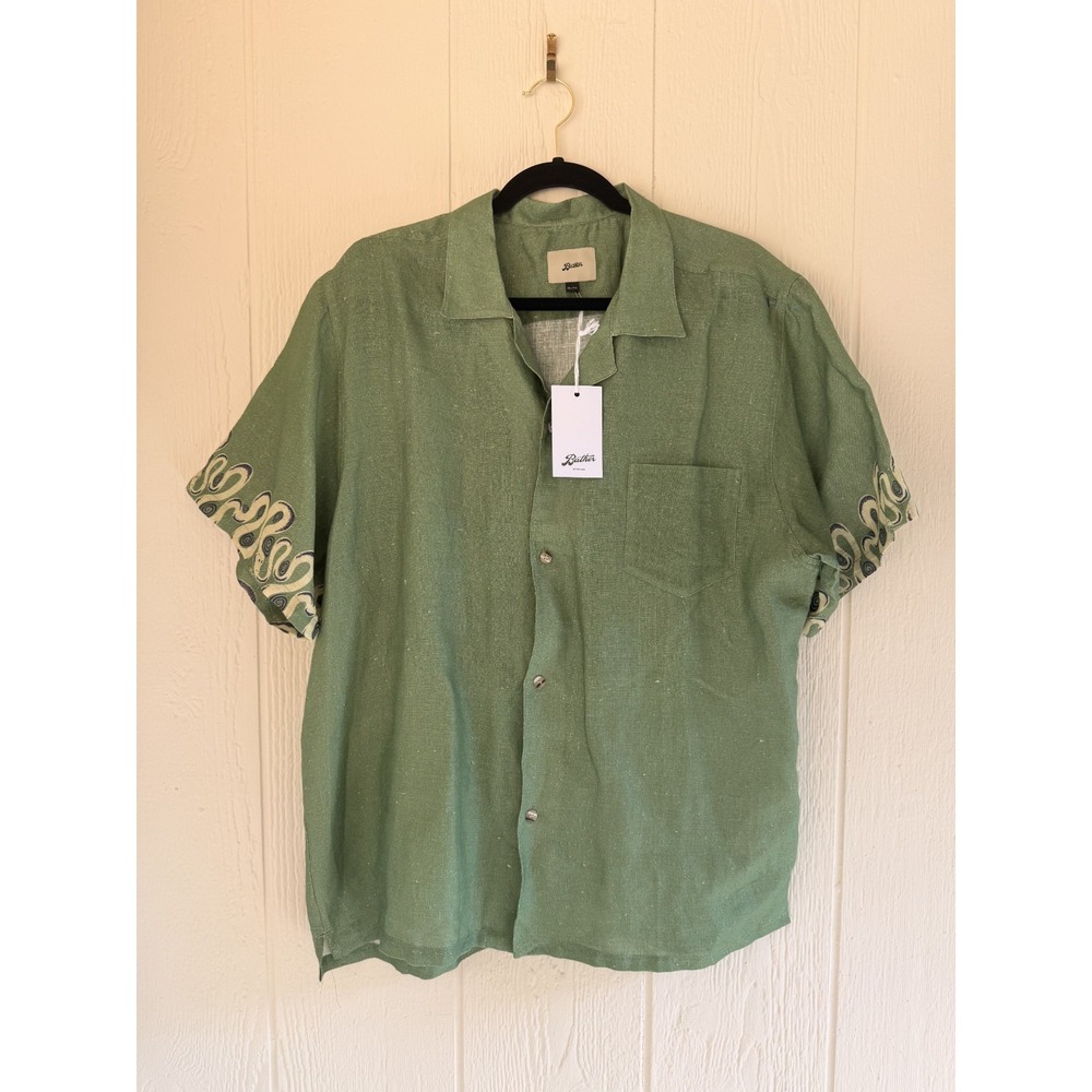 Bather Men's Ivy Green 100% Linen Collar Short Sleeve Summer Animal Print XL